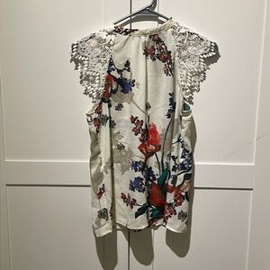 NWOT express white floral lace flutter sleeves open back top